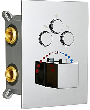 WHSHOWER Duschumsteller, Thermostatventil, 3 Funktionen, Messing, druckausbalanciert, mit Zierleiste in poliertem Chrom, kann alle Funktionen gleichzeitig nutzen