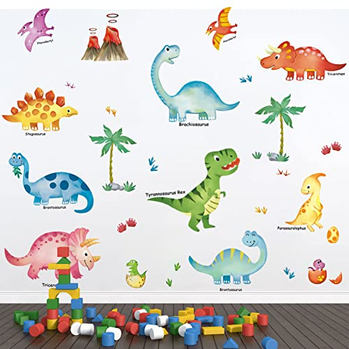 decalmile Wandsticker Dinosaurier Wandtattoo Junge Kinderzimmer | Abziehbare und Aufklebbare Wandaufkleber, DIY Abnehmbare Wandkunst Abziehbilder, Wandfreundlich, Leuchtenden Farben