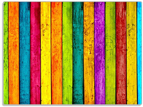 Wallario Glasunterlage/Schneidebrett aus Glas, Buntes Holz - Bunte Streifen mit Farbe und Holzstruktur, Größe 30 x 40 cm, Kratzfest, aus Sicherheitsglas