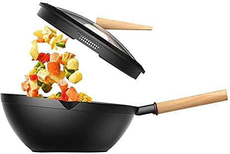 ZXFDMSWJ Wok Wok Wok Antiadherente, Wok de Pico de pájaro, sartén Antiadherente, Humo Menos aceitoso, Olla de Cocina doméstica Multifuncional, Cocina de inducción, aplicación de Gas Wok Pan antiadher