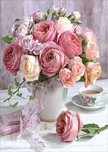 Kreuzstich-Set, gestempelt, OWN4B Schöne Blumen gedruckt Muster 11CT 36,1 x 46 cm DIY Stickset (Vase)