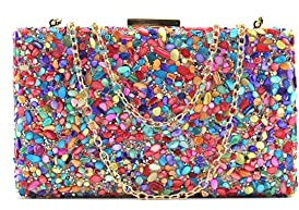 MODELISA - Bolso Clutch Mano Piedra Noche Boda Cartera Mujer (Multicolor)