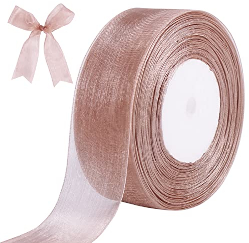Rose Pink Ribbon, 40mm x 50 Yards Double Faced Chiffon Ribbon for Gift Wrapping, Christmas Wedding Party Ceremony Decorations and DIY Bows Crafts