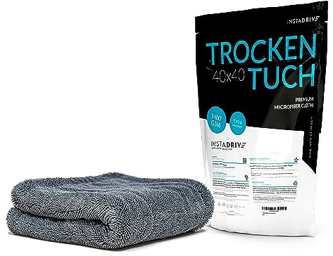 INSTADRIVE Trockentuch – Extra großes Auto Trockentuch XXL (1400 GSM), 40x40 cm – Ultra saugfähig, lackschonend, fusselfrei, ideal für Autowäsche, Auto Handtuch trocknen XXL, Motorrad, Boot & waschbar