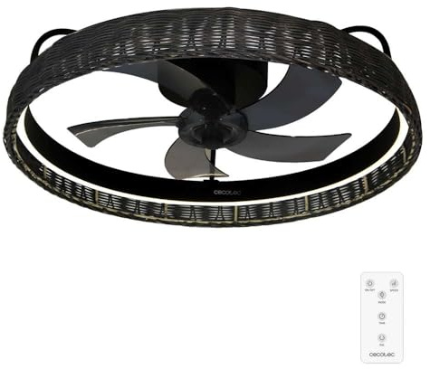 Cecotec Ventilador de Techo con Luz EnergySilence LampAero 600 Black Design. Motor DC de 20W, Luz LED, 5 aspas 17 pulgadas, Mando, 6 Velocidades, 3 tonalidades de luz, Temporizador, modo winter/summer