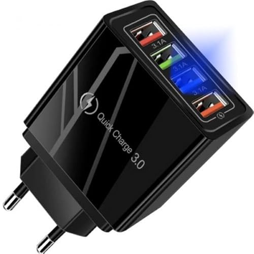 PARENCE.- Cargador de Pared USB, 4 Puertos/Función 3.0 Inteligente y Ultra Rápido - Universal