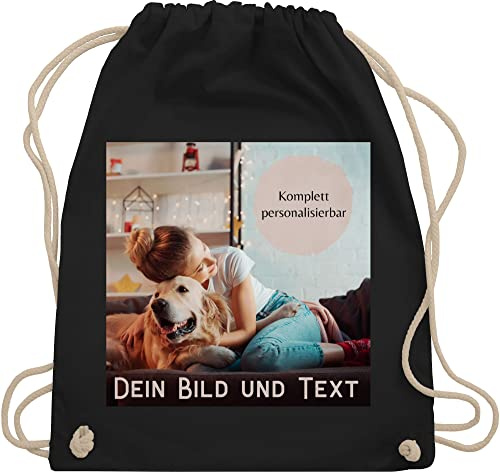 Turnbeutel Rucksack - eigenem - Foto Bild Geschenk I Dein Bild und Text - Unisize - Schwarz - personalisierte wechselkleidung beutel kita tasche selbst drucken logo stoffrucksack