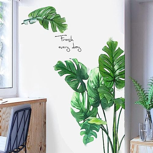 Tanlaby Tropische Blätter Wandaufkleber Grünpflanzen Wandaufkleber Natur Palmenblatt Wandaufkleber DIY Vinyl Wandbild Kunst Aufkleber für Schlafzimmer Wohnzimmer TV Hintergrund Büro Wanddekoration