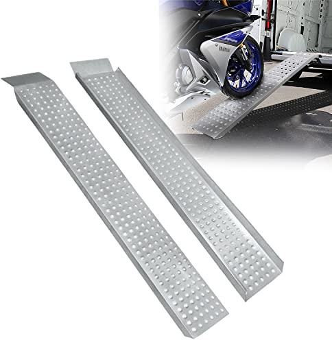 Yznahre 2 Stück Auffahrrampe PKW, Auffahrrampen für Anhänger Motorrad Auto KFZ, Verzinkter Stahl Verladerampe Verladeschiene Laderampe Anhängerrampe Rampe bis 400kg - Silber 135 x 23 x 4.5 cm