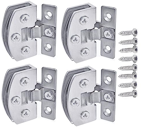 Trsnzul Glastürscharniere 4 Stück Glastüren Scharnier Türscharnier Ersatzteile Weinschrank Scharniere Schrank Glastürscharnier Duschscharnier mit Schrauben Glastürscharnier für Glastüren Vitrine