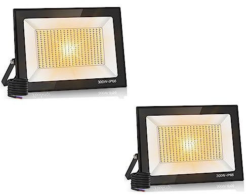 Toobettp Faretto LED da Esterno, 2 Pcs, 300W, 30000LM, IP66 Impermeabile, Bianco Caldo, per Giardino, Cortile, Garage, Pareti Esterne