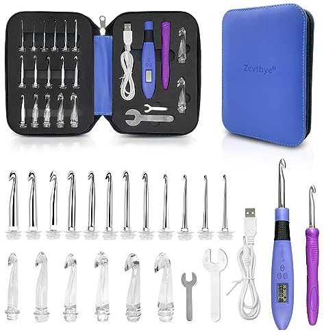 Set di uncinetti Transplant contatore 18 in 1, con contatore e luce LED, con chiave grande/piccola, manico di ricambio per uncinetto e custodia, per uncinetto e lavoro a maglia