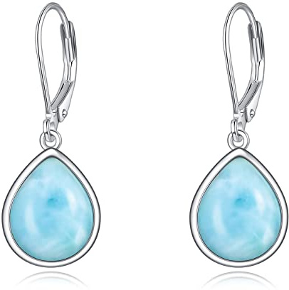 POPLYKE Opal/svart onyx/larimar/månsten/akvamarin/pärla/bärnsten/labradorit/turkos/malakit/Lapis lazuli/leverback, örhängen i sterlingsilver, smyckespresent för flickor, Sterlingsilver, Ingen ädelsten