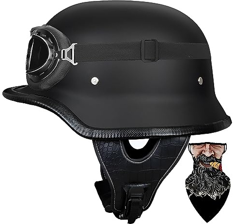 Vintage Deutsche Retro Motorrad Halbhelme Halbschalenhelm Mit ECE Genehmigt Brain-Cap mit Visier Schnellverschluss Schnalle, Jethelm Retro, Chopper Helm, Scooter-Helm