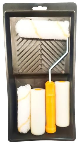 Super Mundo - 5pcs Set de Rodillos Pintura, Rodillos para Paredes y Techos, Bandeja, Rodillo Pintura de esponja, Recambio de Rodillo(975)