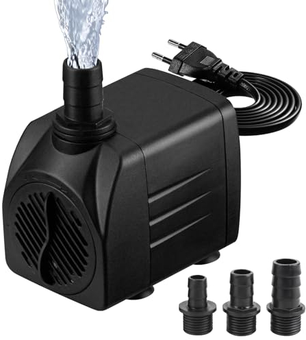 Bomba de Agua 25W 1800L/H 220V Mini Bomba de Acuario, Bomba Ajustable con 3 Boquilla y Cable de Alimentación, Bomba Sumergible Jardín Fuente de Estanque