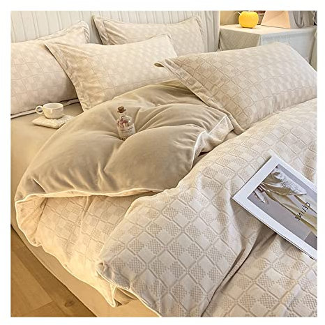 Juego de funda nórdica de terciopelo de leche tallada de alto grado Juego de cama de 4 piezas de invierno Ropa de cama de terciopelo de doble cara Juego de cama de edredón de franela gruesa de coral (
