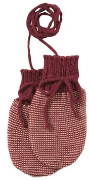 Disana STRICK-HANDSCHUHE, 100% Bio-Merinowolle GOTS, IVN Best | mit gestrickter Kordel | Newborn Neugeborene Baby Unisex | Baby Erstausstattung | Made in Germany | Cassis-Rosé