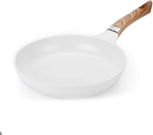 LRTYZBD Padella in ceramica bianca, padella antiaderente con manico in legno, padella per omelette, stufa a gas domestica, rivestimento antiaderente in ceramica, 26 cm
