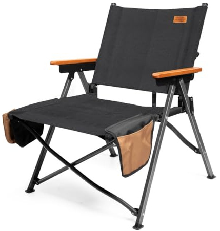 FEIWOOD GEAR Folding Camping Chair, Lightweight Portable Chair Wood Armrest with Side Pockets, Cup Holder for Camping, Picnic, Concert, Beach, Fishing, Outdoor