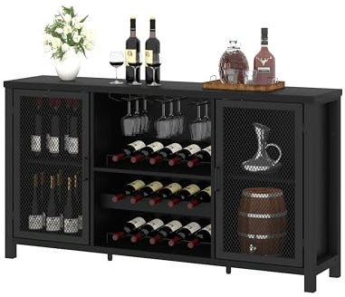 Mudmasa Küchenschrank Buffetschrank Sideboard Barschrank, Küchekommode Holz, mit 2 Türen, Weinschrank Beistellschrank für Wohnzimmer, Küche, Esszimmer, 35 x 140 x 82 cm, Schwarz