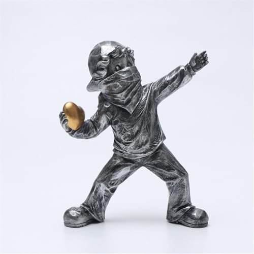 HABITZ Banksy Throwing Heart Shaped Stone Boy Ornament Thrower Statue Figuras Decorativas Model Modern Figure Stable Collectible Sculpture Decoration Polyresin Figure For Desktop,Table,Living Room(2)