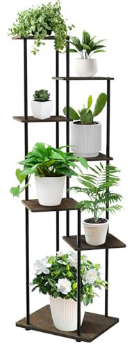 MYMULIKE Porta Piante da Interno Esterno Portavasi da Balcone Supporto per Piante Scaffali in Metallo Marrone 7 piani Bonsai Arredo Giardino