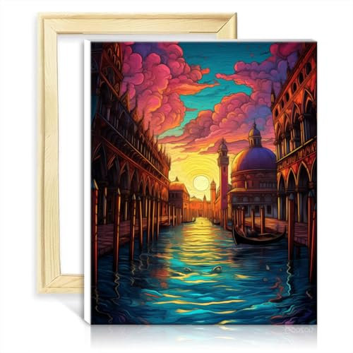 LiHEQING Ölgemälde-Set auf Leinwand, Venedig, Italien, Malen nach Zahlen, für Erwachsene und Anfänger, kreativer Stil, Kunsthandwerk, ohne Rahmen (60 x 75 cm)