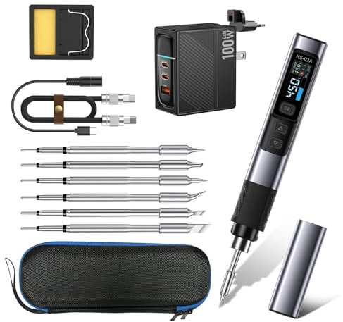 Portable Soldering Iron Kit, Pre-Set 3 Groups Temperature Mini Soldering Iron Kit 100-450°C(180-842°F) Type-C Charging for Electronics Precision Repair