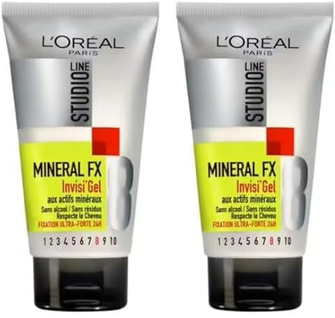 L'Oréal Paris - Gel Coiffant Fixation Ultra-Forte - Enrichi aux Actifs Minéraux - Tenue 24h Sans Résidus - Tous Types de Cheveux - Studio Line Mineral Fx - 150 ml (Lot de 2)
