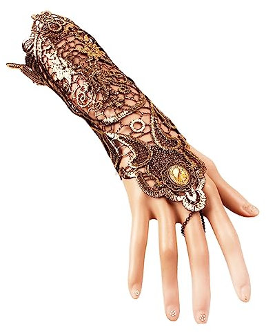 VALICLUD Klassische Spitzenhandschuhe Damen Spitzenarmband Mit Fingerring Goldfarben Leichtgewicht Elegant Für Party Hochzeit Geschenk