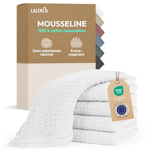 Laleni Spucktücher Baby im 5er Set aus Reiner Baumwolle - schadstofffreie Mulltücher weich 70x70 - saugstarke Mussellintücher Baby - Musselin Tuch als Mullwindel - waschbare Mulltücher - Weiß