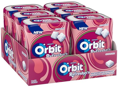 Orbit Refreshers Chicles Sin Azúcar Sandía Frambuesa 6 Botes x 30 u. | Chicles refrescantes de sabores frescos, formato multipack ideal para la oficina y compartir