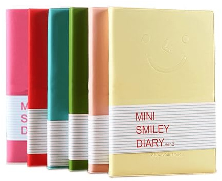 Coocnh Stylische Kunstleder Notizbücher im Süßigkeitenfarben-Set – 6 Mini-Tagebücher mit süßen Emoji-Cover, A7 (10x8 cm), 100 Blatt 80g/m² Papier – Perfekt für Journaling & Geschenke