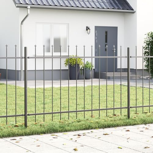 vidaXL Trädgårdsstängsel 7 pcs Grå 11,9 x 1 m Pulverlackerad stål, Trädgård och terrass, hållbar utomhusavskiljare, rektangulär stängselpanel, avdelare för patio, vågskärmdesign