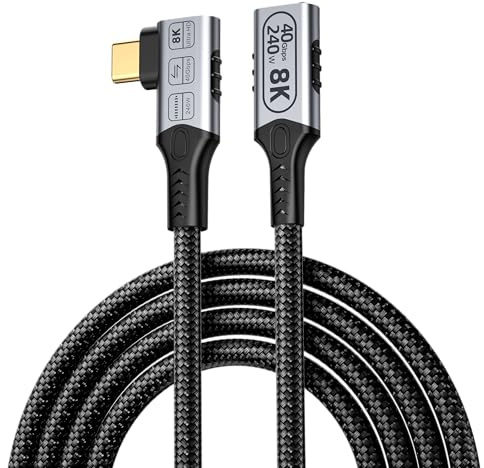 BAWIOFIAU right angled usb verlängerung langer 2 M Kompatibel für thunderbolt 4 verlängerung,USB C anf USB C Lade Kabel 40Gbps,8k/4k@60hz video,90 grad usb c verlängerungskabel 240w.