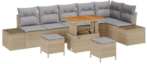 vidaXL Trädgårdsoffset med kudde 9 pcs Beige konstrotting, Trädgård och terrass, modern modulär utemöbel, UV-skyddad soffa, lätt rattansoffa, mysig patio-lounge