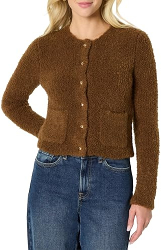 Amazon Essentials Women's Regular-Fit Trendy Wool Blend Boucle Button-Down Jacket, Brown, X-Large