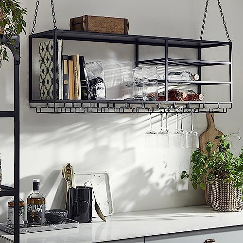 Portabicchieri da soffitto, mobiletto sospeso con portabicchieri, mensola Galleggiante da Bar Industriale, portabottiglie da Vino, per Bar, Sala da Pranzo, Arredamento per la casa (100 cm/39,3 polli