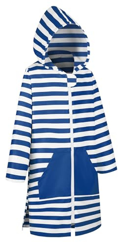 DiaryLook Kids Hooded Beach Towel Robe Teen Poncho Towel Swim Cover Up with Zip Quick Dry Boys & Girls Changing Robe Surf Poncho Bathrobe 11-13 Years Zipper Dark Blue Stripes