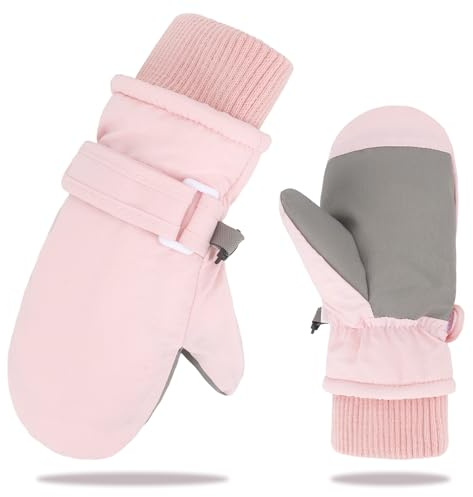 Toddler Ski Gloves Waterproof - Girls & Boys Winter Mittens with Long Cuff, Fleece Lined Snow Gloves for Kids (Pink, 2 Year - 4 Year)