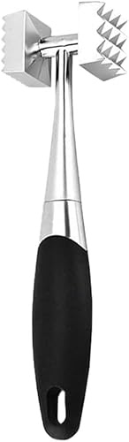Meat Tenderizer Hammer for Steak, Chicken Fish Pork Spiked & Flat Hammer Aluminum Alloy Good Grips, Double Side, Heavyweight Metal Meat Tenderiser Dishwasher Safe (26cm)