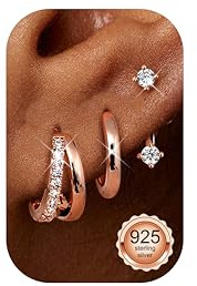 Finrezio 3 par örhängen för kvinnor 925 sterling silver örhängen för kvinnor Huggie örhängen brosk guld 14 karat örhängen silverring små hypoallergena öronpiercingar guld/silver, 10 mm