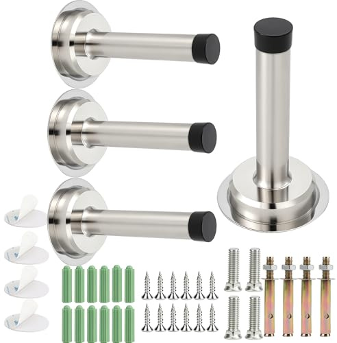 Türstopper wand - Türstopper Wandschutz - Türstoppers wand mit Sockel - Edelstahl Türstoppers - mit Gummi-Stoßstangenspitze - Türhalter Wand(Silber 4 Stück)
