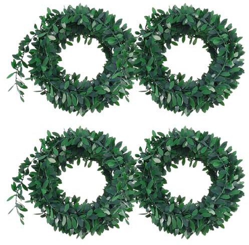 4PCS 7.5M/24.6Ft Garlands Foliage Green Leaves,Artificial Vines, Realistic Fake Aesthetic Hangin Vines, Artificial Greenery Foliage for Wedding, Party, Garden, Wall Ivy Garland Accessories Decor