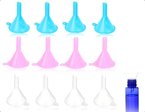 OHYANYAO Lot de 12 Mini Entonnoirs en Plastique Réutilisables Pour Épices,Cosmétiques,Parfums,Huiles Essentielles,Lotions et Shampoings(3 Couleurs)