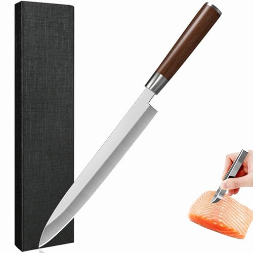 XTL 24cm Couteau Sashimi, Couteau à Sushi Yanagiba de l'Artisanat Traditionnel Japonais, Lame Biseautée Unique -Manche en Bois -Comprend une pince à arêtes de poisson (Style B)