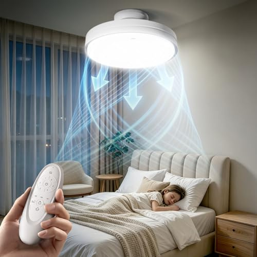 GONEO Bladeless Ceiling Fan with Light – 24.5cm Low Profile, Flush Mount, Dimmable LED 3000K–6500K, 6 Speeds, Remote & Timer, Quiet, for Bedroom, Kids Room, Meeting Office | Low Ceiling Flat UK