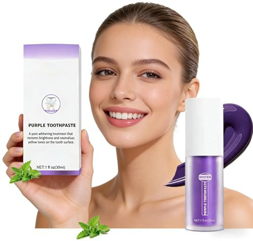 Lila tandblekande tandkräm, lila tandkräm, lila tandkräm, lila blekande tandkräm, lila tandblekning, tandblekning tandkräm, tandfläckborttagning tandfärgkorrigerare för vita tänder