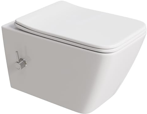 WC de douche sans bord avec buse intégrée, WC Taharet avec robinet d'eau froide/chaude, WC suspendu rectangulaire, WC mural blanc avec nano, WC avec couvercle d'abaissement automatique, WC avec